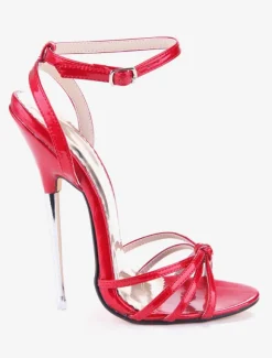 Red Sexy Shoes Women Open Toe Knotted Patent Leather high heel Sandals