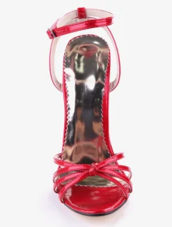 Red Sexy Shoes Women Open Toe Knotted Patent Leather high heel Sandals