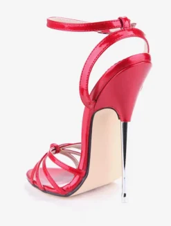 Red Sexy Shoes Women Open Toe Knotted Patent Leather high heel Sandals