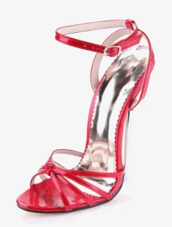 Red Sexy Shoes Women Open Toe Knotted Patent Leather high heel Sandals