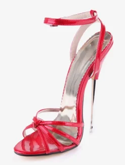 Red Sexy Shoes Women Open Toe Knotted Patent Leather high heel Sandals