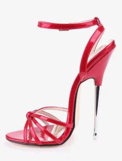 Red Sexy Shoes Women Open Toe Knotted Patent Leather high heel Sandals