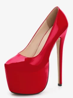 Red Sexy Shoes Women Platform Heels Almond Patent Sky High Slip On Pumps