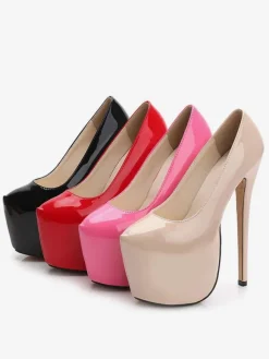 Red Sexy Shoes Women Platform Heels Almond Patent Sky High Slip On Pumps