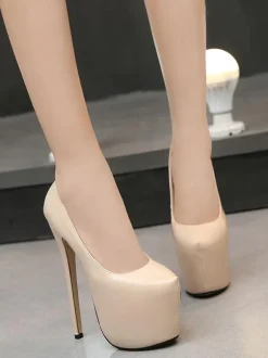 Red Sexy Shoes Women Platform Heels Almond Patent Sky High Slip On Pumps