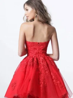 Red Strapless Homecoming Dress 2026 Lace Sexy Party Dress Cocktail Dresses Free Customization