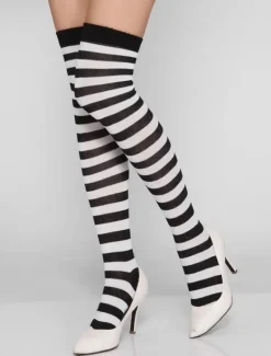 Red Striped Stockings Sexy Women Stretchy High Socks