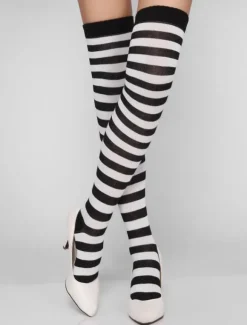 Red Striped Stockings Sexy Women Stretchy High Socks