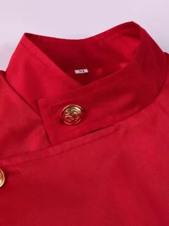 Red Vintage Elegant Buttons Long Sleeves Polyester Overcoat Retro Costumes For Man Burgundy