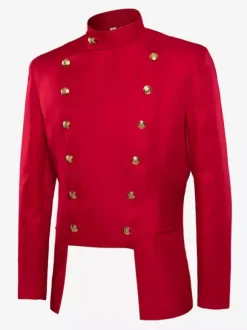 Red Vintage Elegant Buttons Long Sleeves Polyester Overcoat Retro Costumes For Man Burgundy