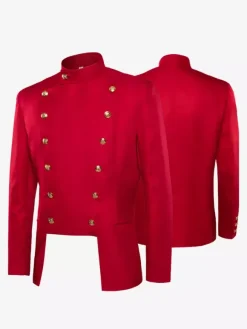 Red Vintage Elegant Buttons Long Sleeves Polyester Overcoat Retro Costumes For Man Burgundy