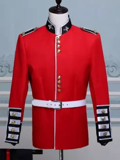 Red Vintage Set Royal Long Sleeves Polyester Polyester Fiber Hat Retro Costumes For Man