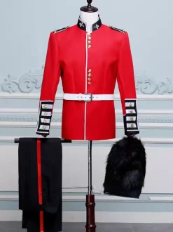 Red Vintage Set Royal Long Sleeves Polyester Polyester Fiber Hat Retro Costumes For Man