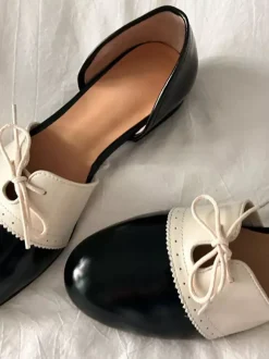 Red Vintage Shoes Women's Round Toe Patchwork Lace Up Slip On Casual Shoes