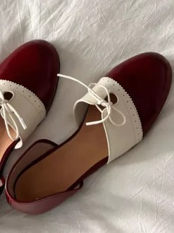 Red Vintage Shoes Women's Round Toe Patchwork Lace Up Slip On Casual Shoes