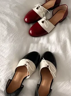 Red Vintage Shoes Women's Round Toe Patchwork Lace Up Slip On Casual Shoes