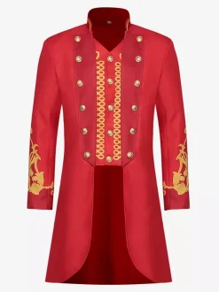 Red Vintage Victorian Tuxedo Buttons Long Sleeves Overcoat Retro Costumes For Man