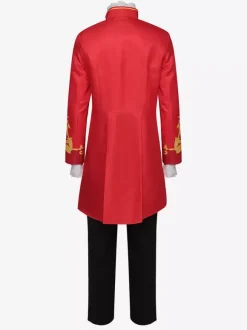 Red Vintage Victorian Tuxedo Buttons Long Sleeves Overcoat Retro Costumes For Man