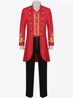 Red Vintage Victorian Tuxedo Buttons Long Sleeves Overcoat Retro Costumes For Man