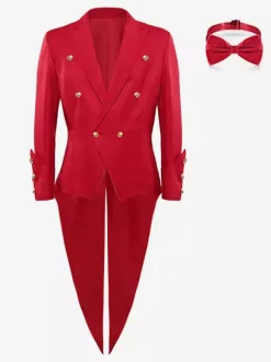 Red Vintage Vintage Buttons Long Sleeves Polyester Cravat Retro Costumes For Man Burgundy