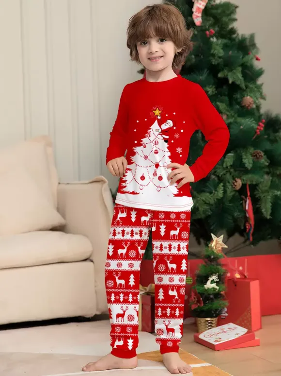 Red White Christmas Tree Reindeer Print Family Pajamas Holiday 2026