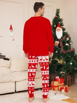 Red White Christmas Tree Reindeer Print Family Pajamas Holiday 2026