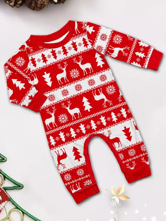 Red White Christmas Tree Reindeer Print Family Pajamas Holiday 2026
