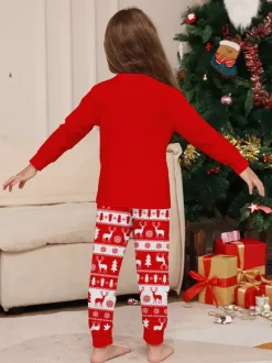 Red White Christmas Tree Reindeer Print Family Pajamas Holiday 2026