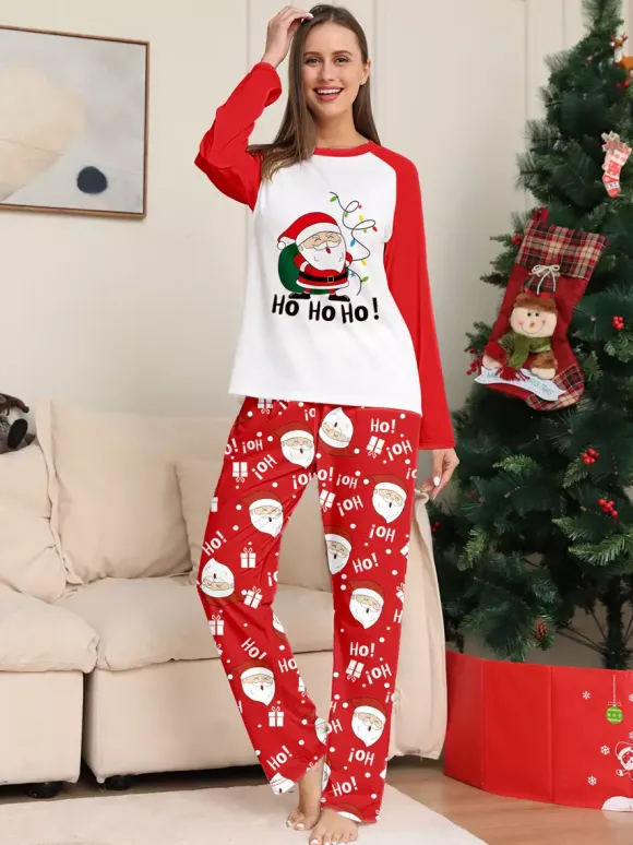 Red White Raglan Santa Print Family Christmas Pajamas 2026