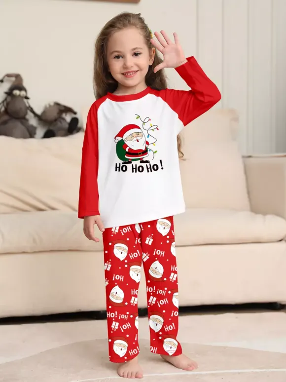Red White Raglan Santa Print Family Christmas Pajamas 2026