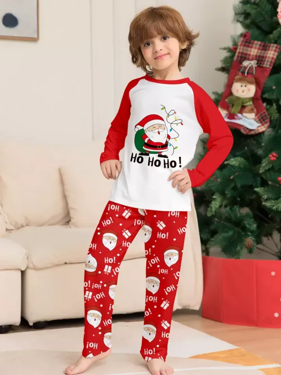 Red White Raglan Santa Print Family Christmas Pajamas 2026