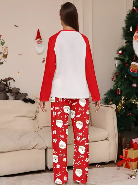 Red White Raglan Santa Print Family Christmas Pajamas 2026
