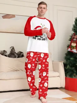Red White Raglan Santa Print Family Christmas Pajamas 2026