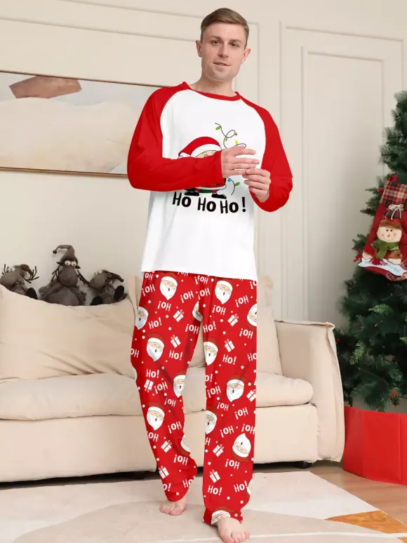 Red White Raglan Santa Print Family Christmas Pajamas 2026