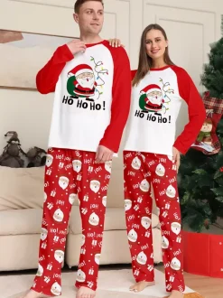 Red White Raglan Santa Print Family Christmas Pajamas 2026