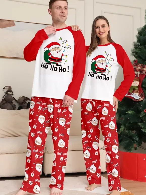 Red White Raglan Santa Print Family Christmas Pajamas 2026