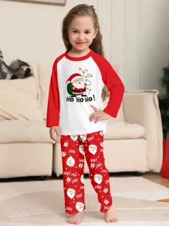 Red White Raglan Santa Print Family Christmas Pajamas 2026