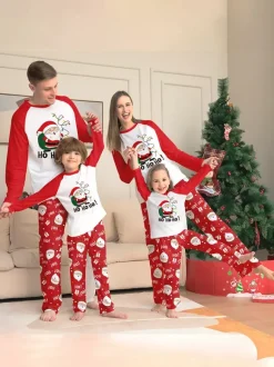 Red White Raglan Santa Print Family Christmas Pajamas 2026