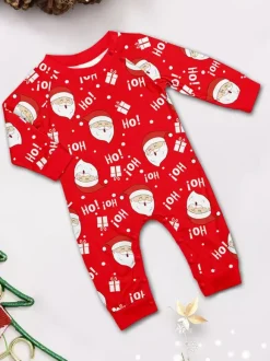 Red White Raglan Santa Print Family Christmas Pajamas 2026