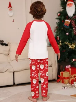 Red White Raglan Santa Print Family Christmas Pajamas 2026