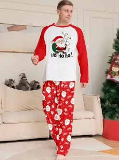 Red White Raglan Santa Print Family Christmas Pajamas 2026
