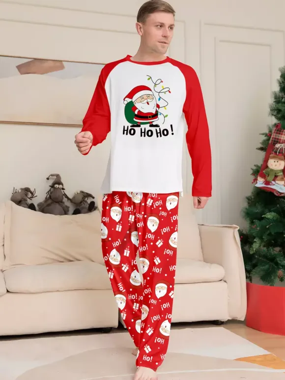 Red White Raglan Santa Print Family Christmas Pajamas 2026