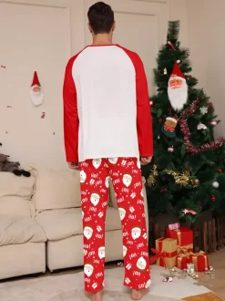 Red White Raglan Santa Print Family Christmas Pajamas 2026