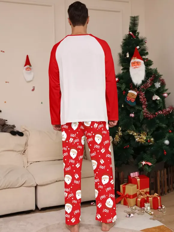 Red White Raglan Santa Print Family Christmas Pajamas 2026