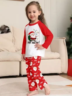 Red White Raglan Santa Print Family Christmas Pajamas 2026