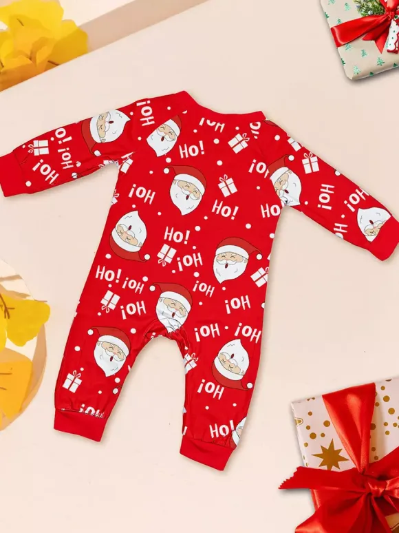 Red White Raglan Santa Print Family Christmas Pajamas 2026