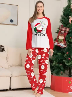 Red White Raglan Santa Print Family Christmas Pajamas 2026