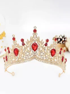 Red Women Queen Crown Princess Synthetic Gemstones Tiaras Women's Royal Masquerade Party Accessory