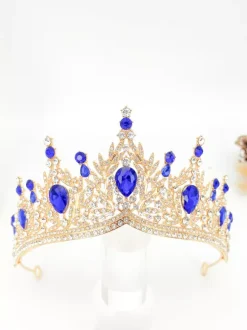 Red Women Queen Crown Princess Synthetic Gemstones Tiaras Women's Royal Masquerade Party Accessory