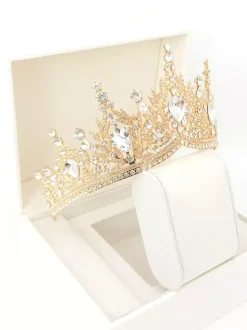 Red Women Queen Crown Princess Synthetic Gemstones Tiaras Women's Royal Masquerade Party Accessory